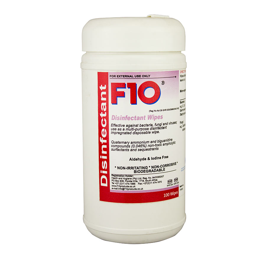 F10 Disinfectant Wipes, Dispensing Pack of 100 Wipes